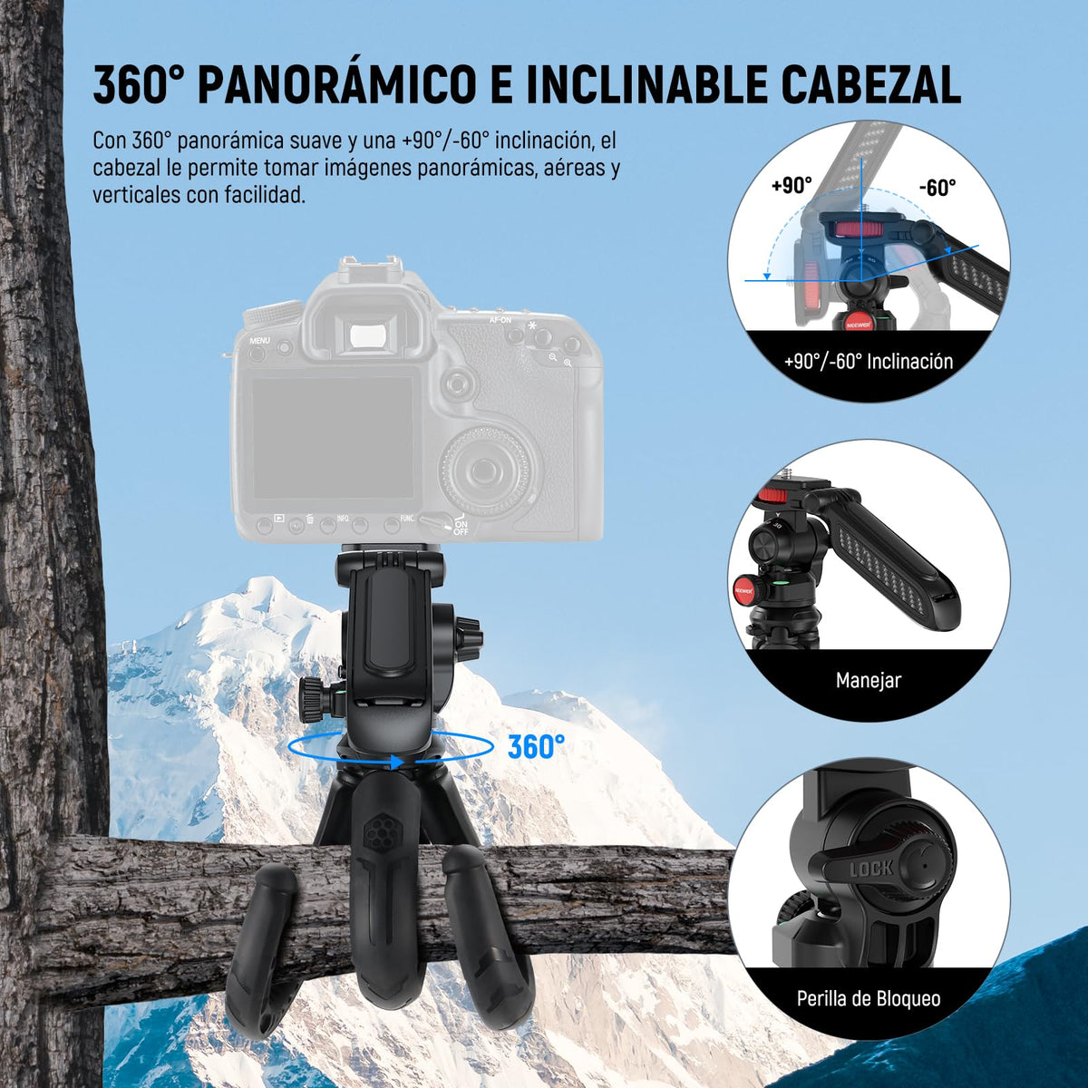 NEEWER - Mini trípode Flexible para iPhone y cámara con Mando a Distancia/asa/Soporte para teléfono/Adaptador de cámara de acción, trípode portátil de computadora de Bolsillo para Viajes y vlogging