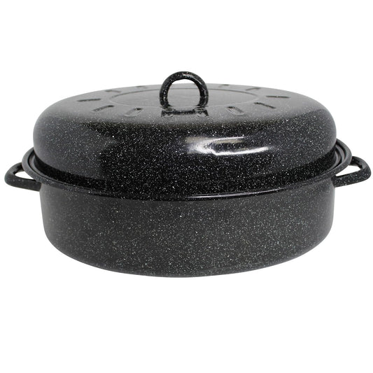 MIRRO - Asador ovalado esmaltado de 15 pulgadas con tapa, color negro