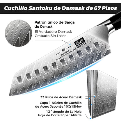 SHAN ZU Cuchillo Santoku, Cocina Acero AUS-10 de 67 Capas, Japones con Mango G10, Cuchillo Cocinero Profesional, Súper Afilada para Cortar Verdura, Fruta, Carne