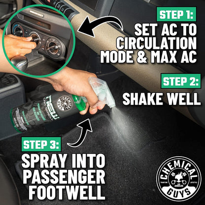 Chemical Guys New Car Smell Ambientador y Eliminador de Olores Premium, Aroma Duradero, Ideal para Automóviles, Camiones, Todoterrenos, Autocaravanas y Más, 2 x 473 ml