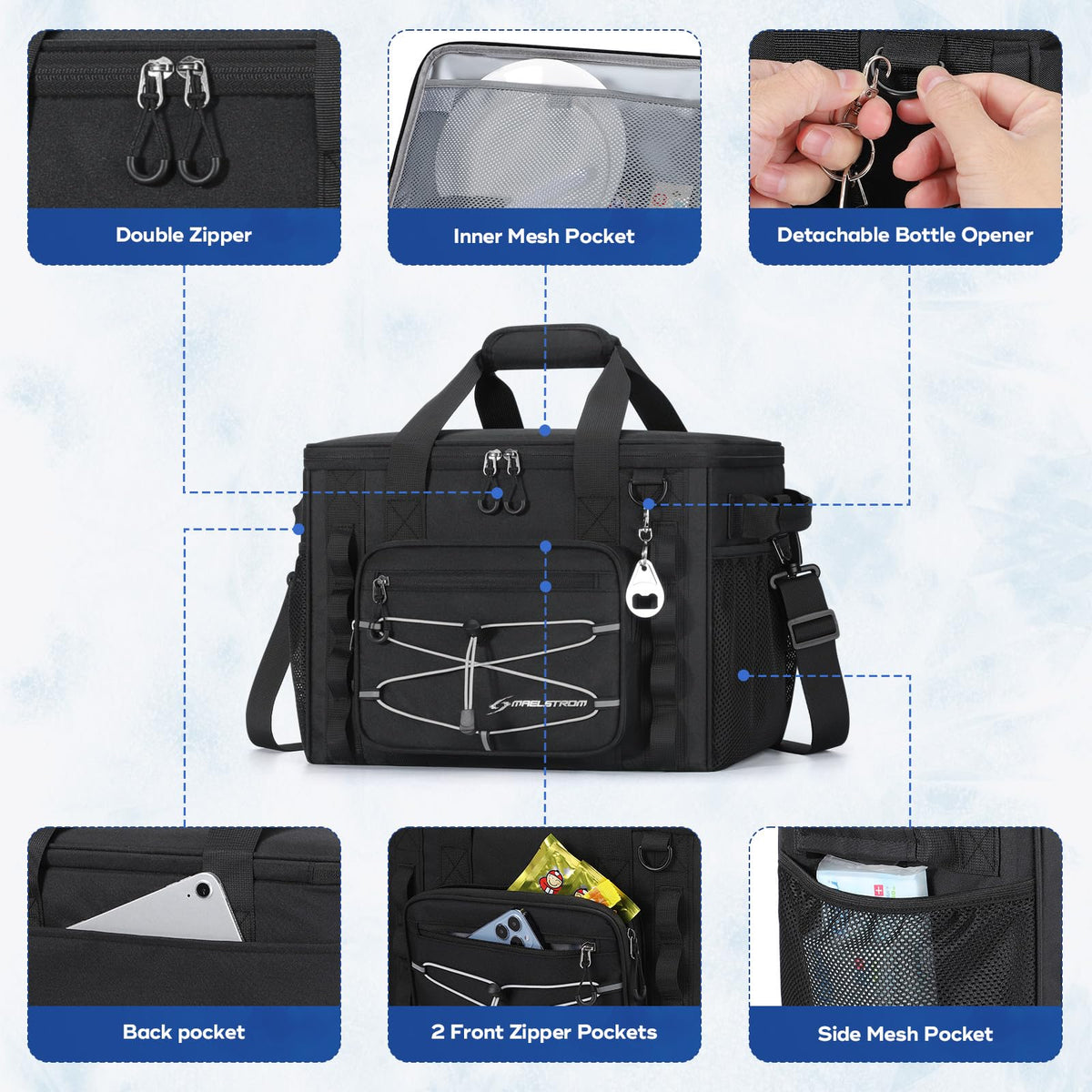 Maelstrom Hielera Portátil 30/40 Latas, Bolsa Térmica Plegable Hermética | Frío 24h hielo, Aislamiento 5 capas, Múltiples bolsillos, Ligera. Ideal Camping, Playa, Senderismo, Kayak, Viajes carreteros