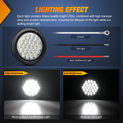 Nilight 4 Luces Traseras Redondas LED 4 in, Rojo/Blanco, Freno e Intermitente, IP67, 12 V, TL-194