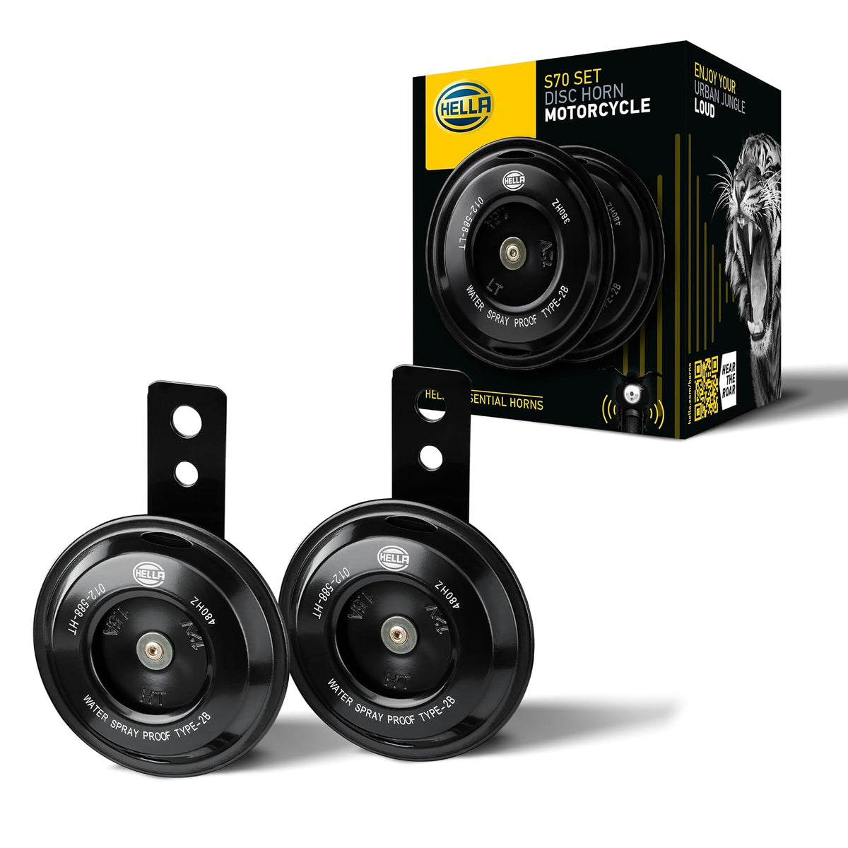 HELLA 012588011 - Kit de Cuerno de Disco para Motocicleta (12 V, Ajuste Universal), Tono Alto y bajo / 12 V, Negro
