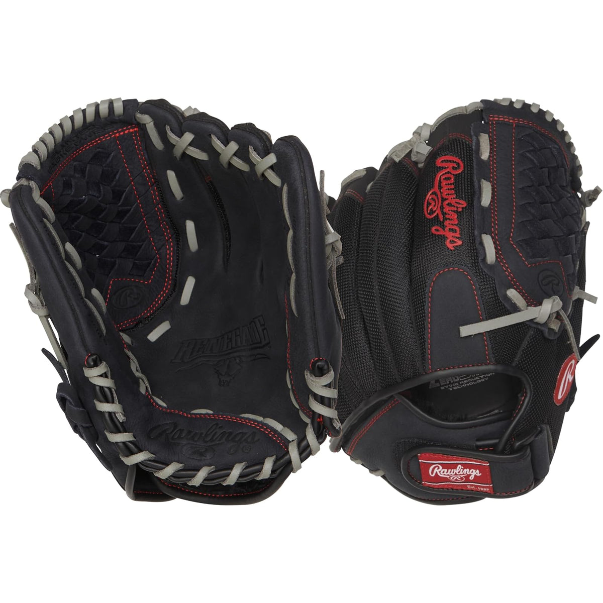 Rawlings Guante de Béisbol y Softbol Serie Renegade - Tiro derecho - Béisbol - sóftbol - Cesta Web | Negro - Gris