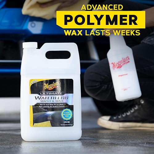 Meguiar's Ultimate Lavado y Cera sin Agua 128 onzas | Lavado de automóvil sin agua y cera sin remolinos ni rasguños. Fácil mantenimiento del automóvil, no requiere agua