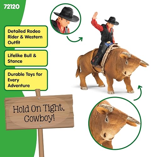 Schleich Farm World Cowboy Bull Riding Juego de 4 Piezas de Juguete Vaquero para Aficionados al Rodeo y niños a Partir de 3 años