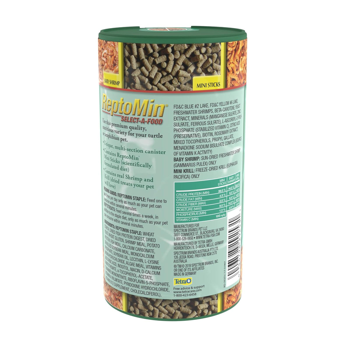 Tetra ReptoMin Alimento Selecto para Tortugas y Anfibios 3 en 1 de Reptomin, Baby Shrimp y Mini Krill Treats Contiene 44 Gramos