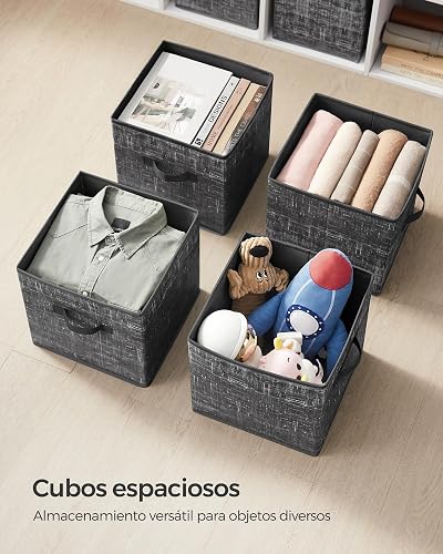 SONGMICS Cajas Cubos de Almacenamiento de Tela no Tejida de 30 cm con Asas Dobles, Juego de 6, Organizadores de Armario, Negro MROB030B01