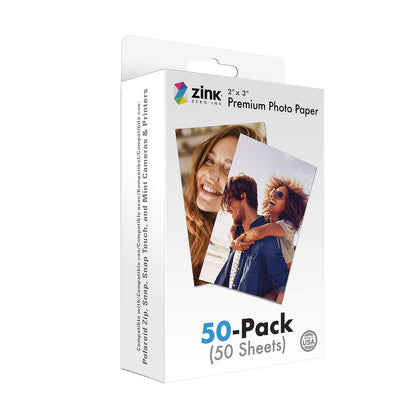 Zink - Papel fotográfico instantáneo de alta calidad de 2 x 3 pulgadas (paquete de 50) compatible con cámaras e impresoras Polaroid Snap, Snap Touch, Zip y Mint