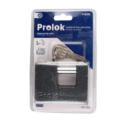 Lock Prolok P19C80 Candado de hierro para cortina metálica 80 mm, negro, llave estándar