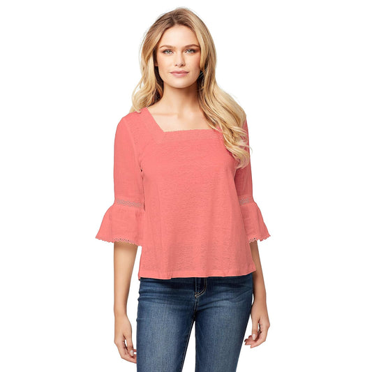 Jessica Simpson Milly Top Campesino Ribete de Encaje Blusa para Mujer