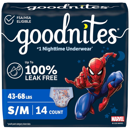 GoodNites Bedtime Underwear for Boys, S-M, 14 Ct. (Packaging May Vary)