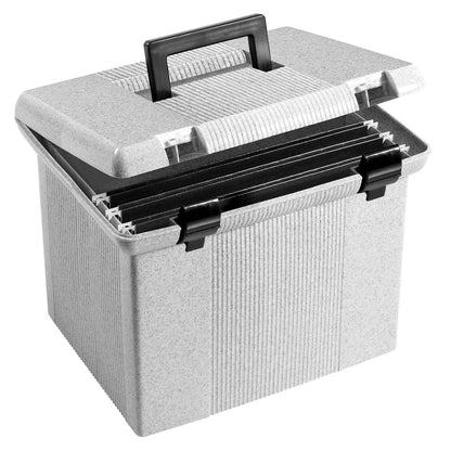 Pendaflex - Caja de archivos portátil con rieles de archivo, tapa con bisagras con cierre de doble cierre, granito, 3 carpetas colgantes negras de tamaño carta incluidas (41747AMZ)