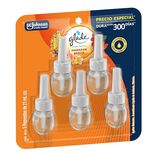 Glade Aromatizante para Hogar Eléctrico Hawaiian Breeze, 5 Repuestos 21 ml