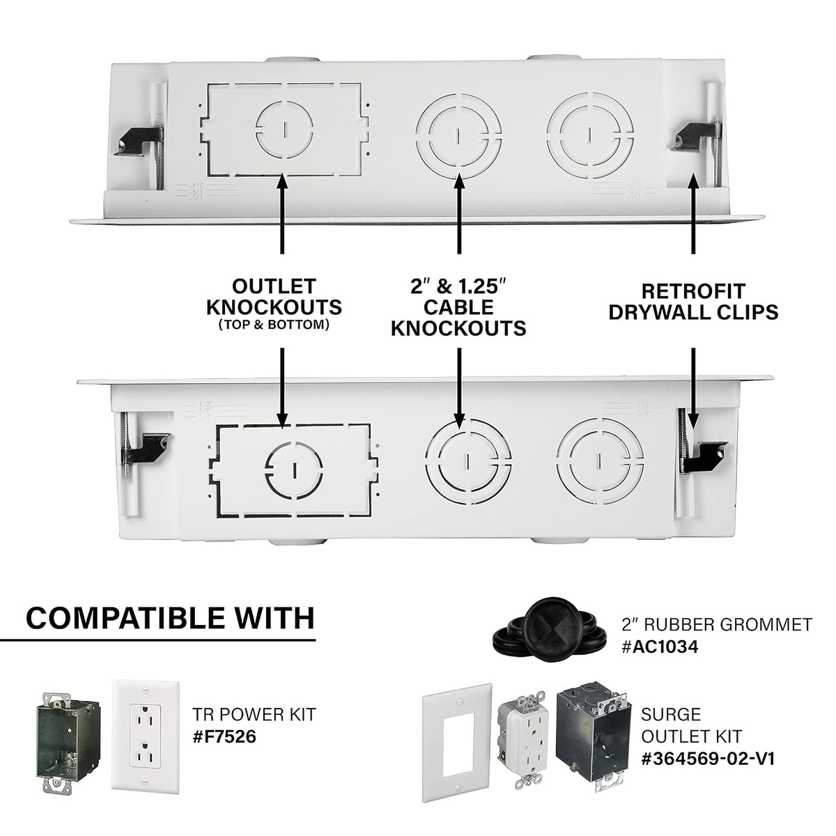 Legrand - Caja de pared de 9 pulgadas para televisores y dispositivos multimedia, caja eléctrica y de almacenamiento de doble propósito, color blanco, montaje empotrado