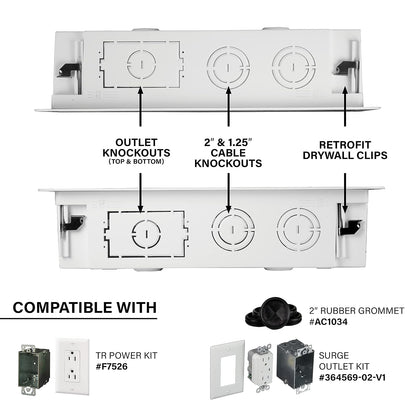 Legrand - Caja de pared de 9 pulgadas para televisores y dispositivos multimedia, caja eléctrica y de almacenamiento de doble propósito, color blanco, montaje empotrado