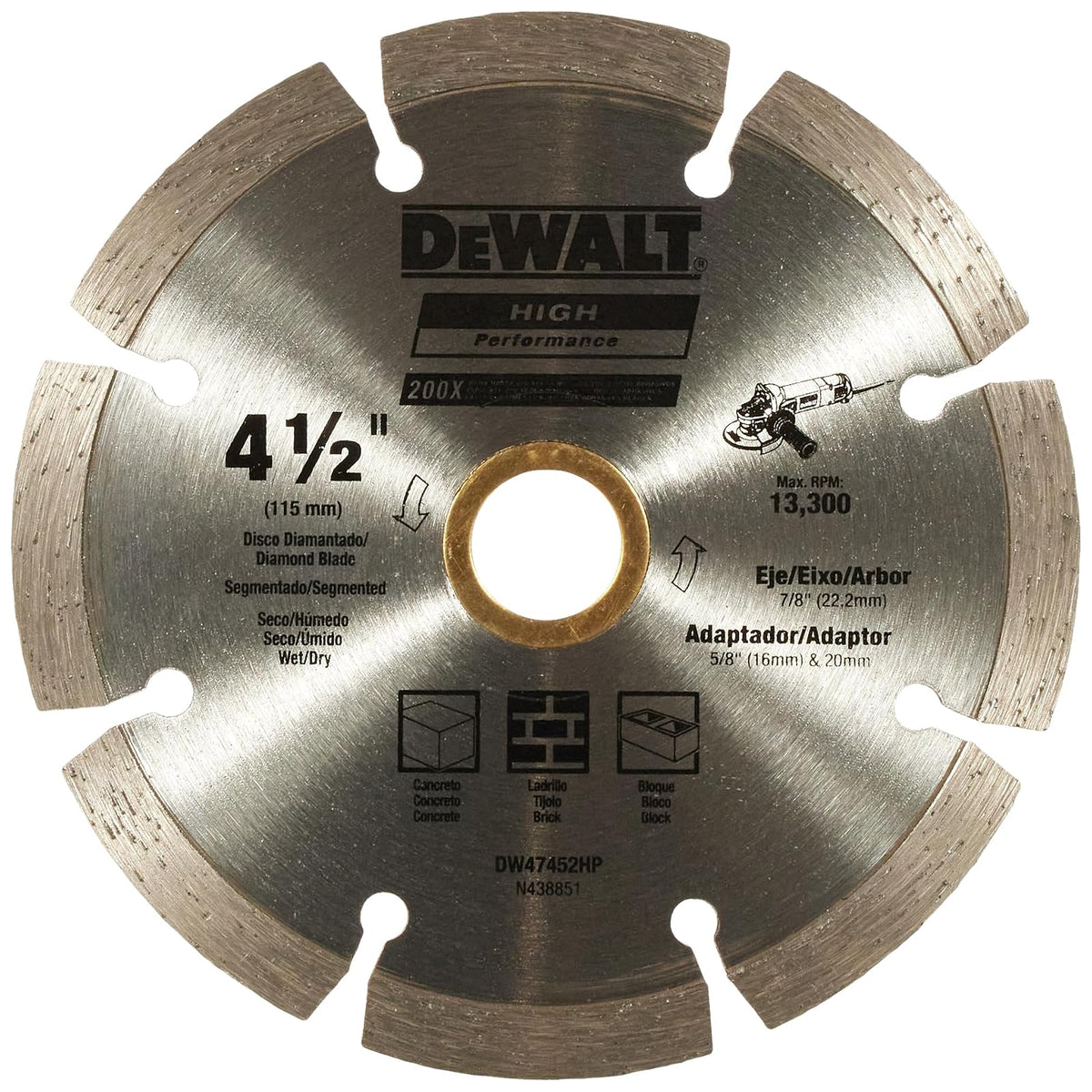 DEWALT DW47452HP Disco Diamantado Segmentado 4-1/2 x 7/8 x 5/8 pulg