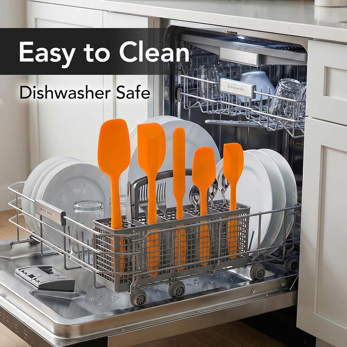 OVENTE Juego de utensilios de cocina de silicona – Espátulas de goma de grado alimenticio de silicona resistente al calor con núcleo de acero inoxidable y diseño sin costuras, espátula de goma antiad