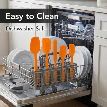 OVENTE Juego de utensilios de cocina de silicona – Espátulas de goma de grado alimenticio de silicona resistente al calor con núcleo de acero inoxidable y diseño sin costuras, espátula de goma antiad