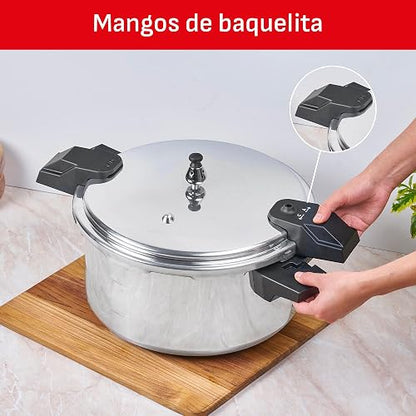T-fal Olla Express de aluminio, con cinco sistemas de seguridad y fácil limpieza. Excelente opción para crear recetas de manera más rápida, fácil y segura, plateada, 12 L, YL307LA7