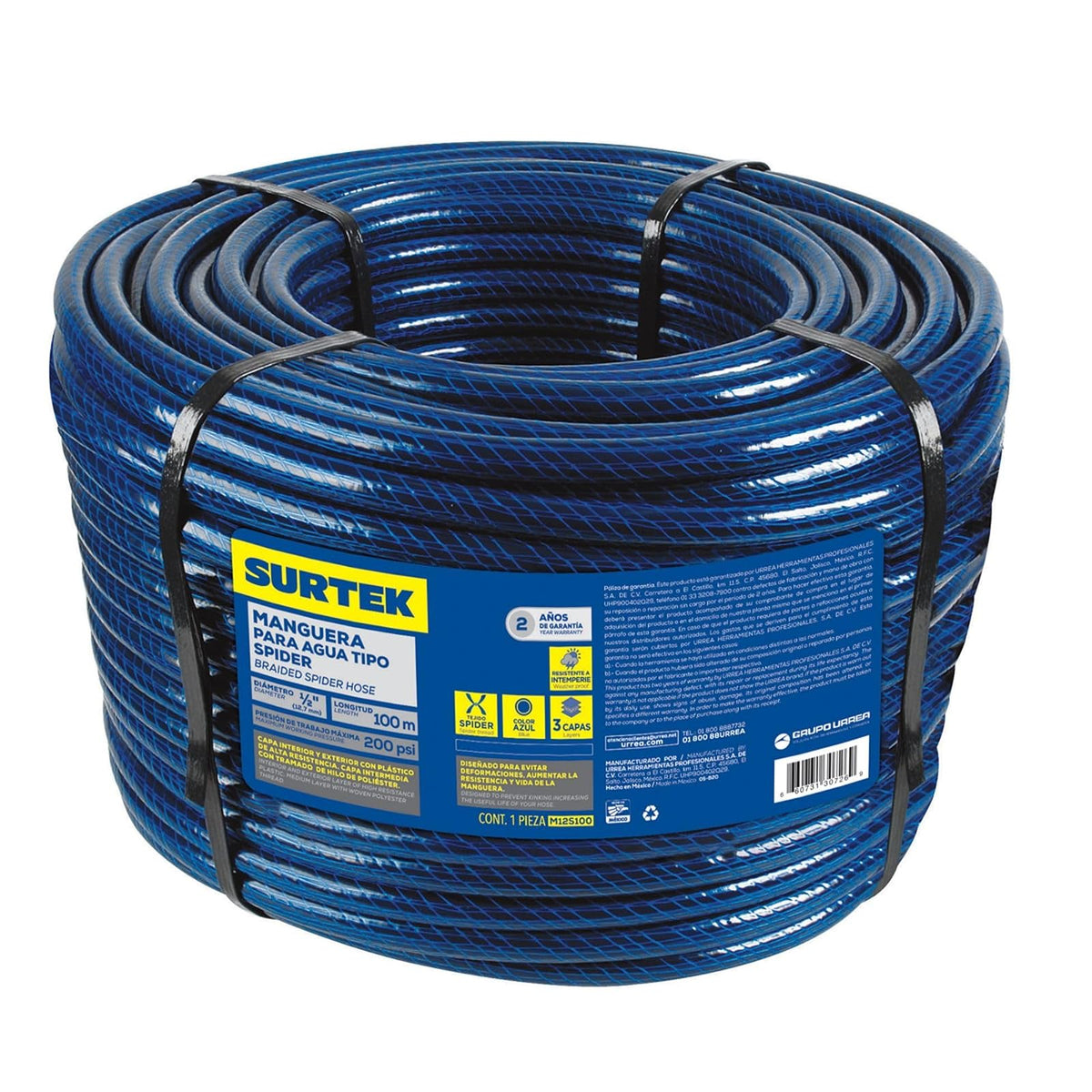 Surtek M12S100 Manguera para jardín tejido spider en rollo 1/2", 100 m