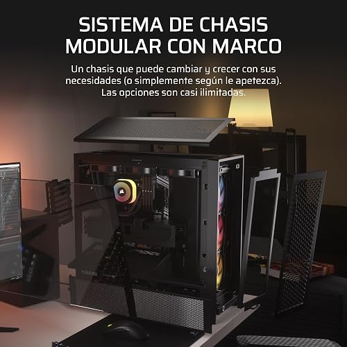 Corsair Frame 4000D RS ARGB Caja Modular ATX Mid–Tower para PC – Alto Flujo de Aire, 3 Ventiladores RS ARGB preinstalados, ASUS BTF, MSI Project Zero, Gigabyte Project Stealth – Negro
