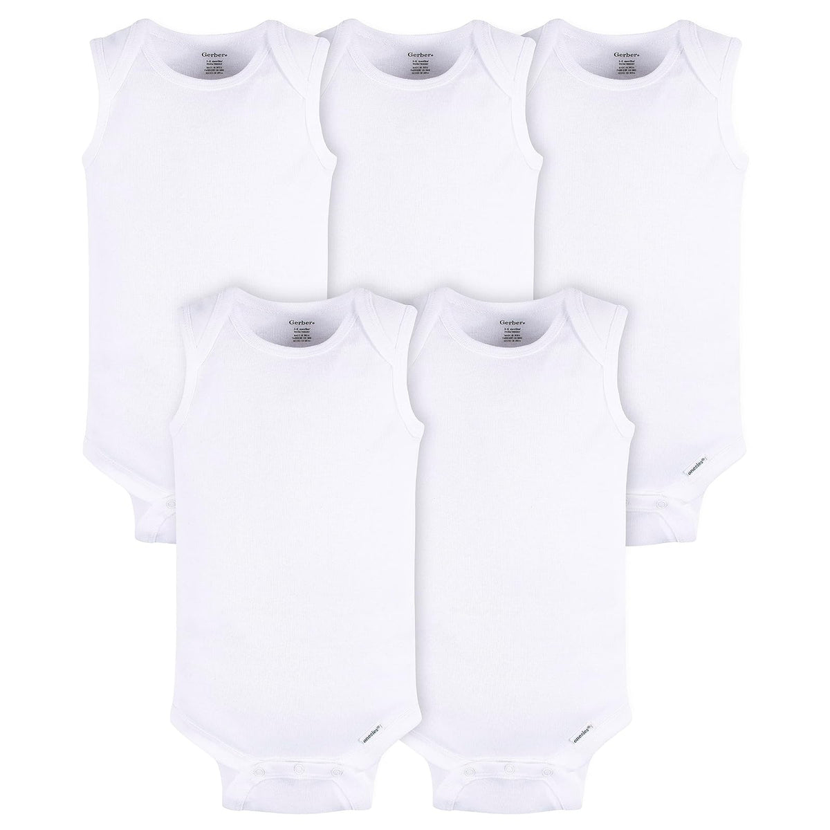 Gerber Paquete de 5 Bodies sin Mangas para Bebé, Blanco y Gris - 18 Meses - Blanco