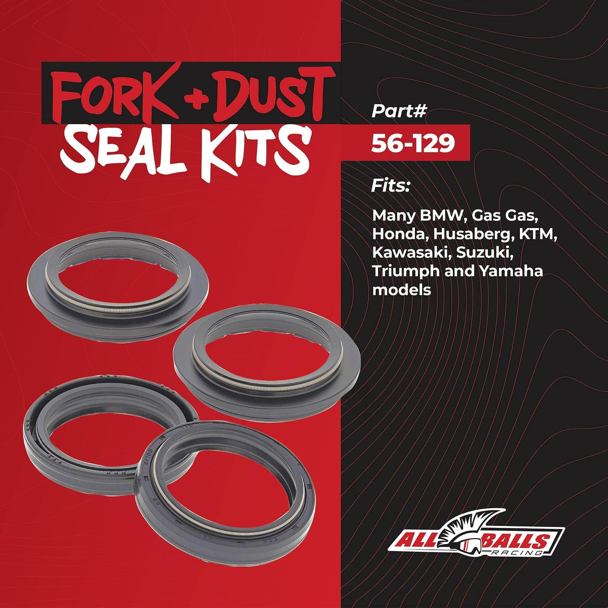 All Balls Racing Kit de Sellado de Horquilla y Polvo 56-129 Compatible con Honda, Kawasaki, Suzuki, Yamaha, Multi