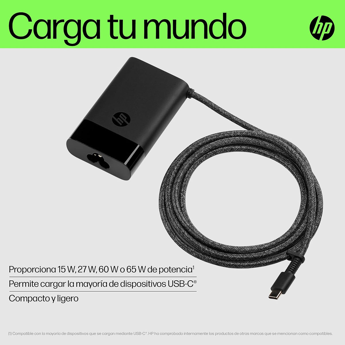 HP Cargador de Laptop 65W, USB-C (671R2AA)