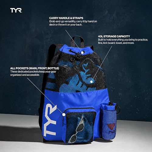 TYR Big Mesh Mummy Mochila para natación húmeda, gimnasio y equipo de entrenamiento