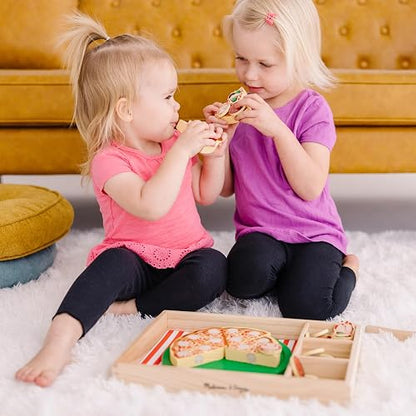 Melissa & Doug Alimentos de Juguete para Fiesta de Pizza, Juego de Imitación de Hacer Pizza, Juguete de Madera Pestañas Autoadhesivas, Más de 30 Piezas