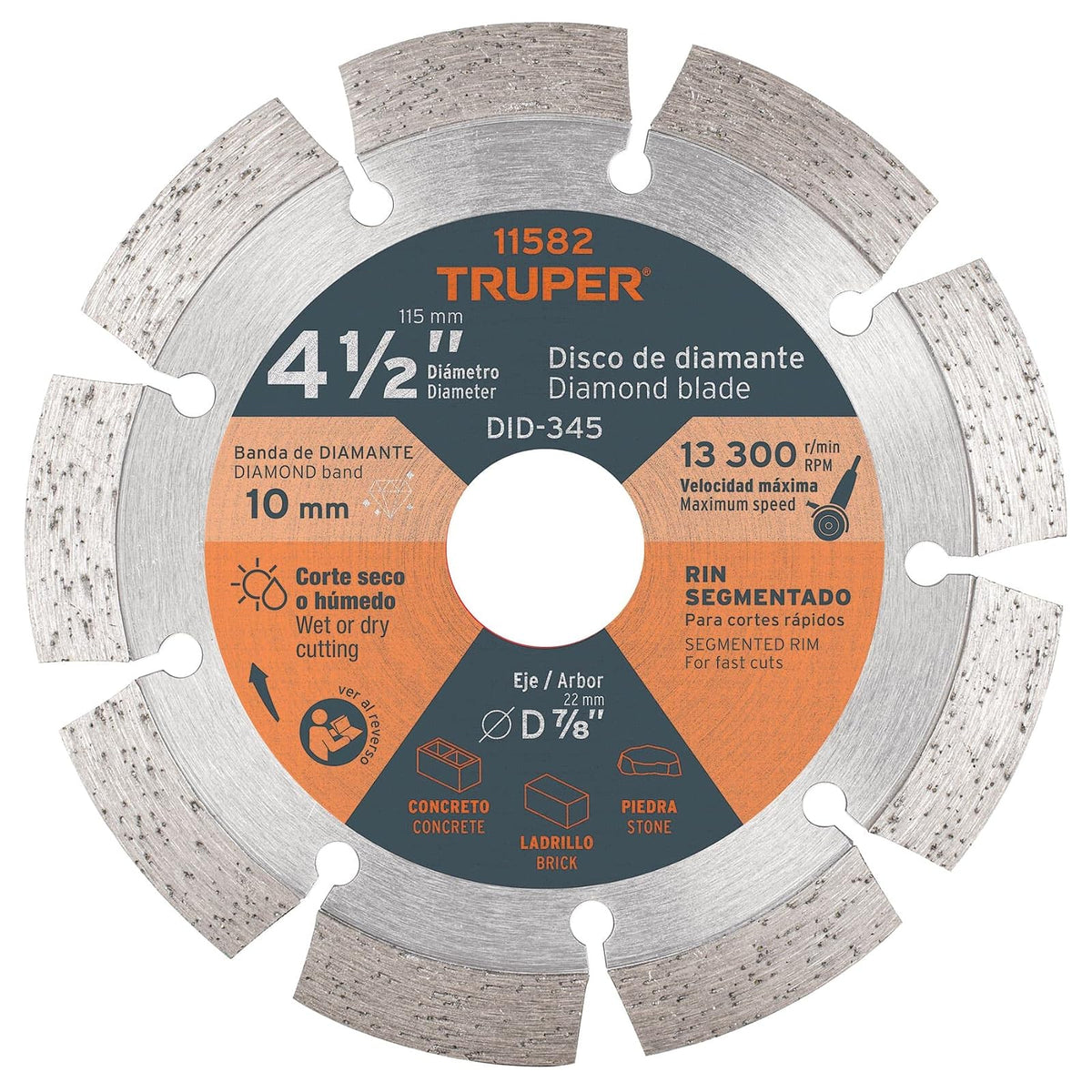 Truper Disco de Diamante Rin Segmentado para Concreto y Block - 4 1 - 2"