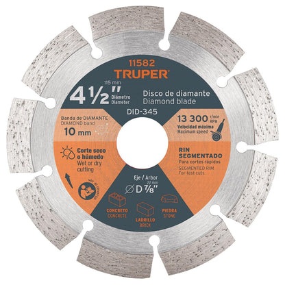 Truper Disco de Diamante Rin Segmentado para Concreto y Block - 4 1 - 2"