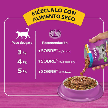 Whiskas - Alimento Húmedo para Gatos, Sabor Res, con Ingredientes Naturales, Vitaminas y Minerales, Paquete de 24 Sobres, 85g c/u.