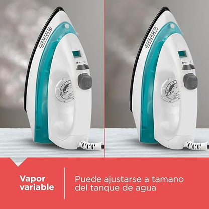 Black+Decker Plancha de Vapor 1100W con Suela Antiadherente, IRBD100 | Golpe de vapor y rocío fino para arrugas díficiles