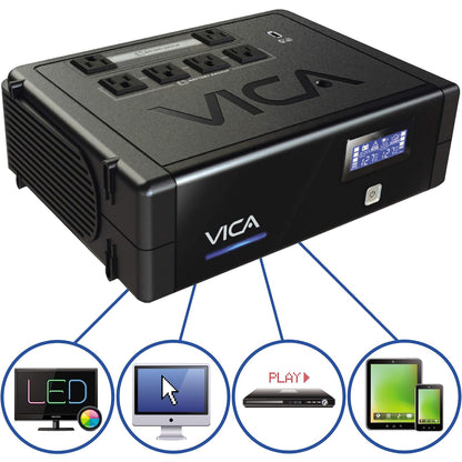 VICA REVOLUTION 900 No Break interactivo con regulador integrado, 900 VA, 500 W, 6 tomas de corriente tipo 5-15R con respaldo de batería, color negro