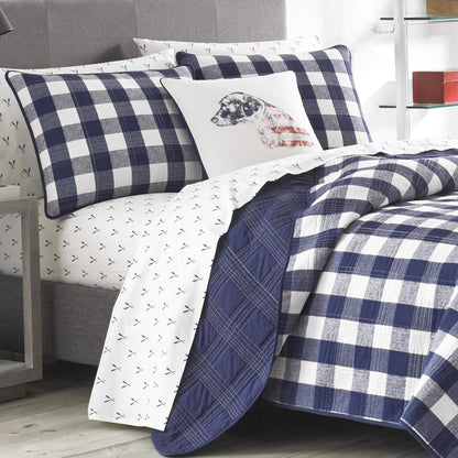 Eddie Bauer- Juego de edredón Queen, Ropa de Cama Reversible de algodón con Fundas a Juego, decoración del hogar para Todas Las Estaciones (Azul a Cuadros, Queen)