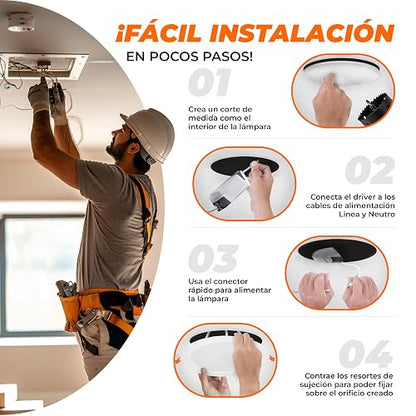Tecnolite - Lámpara Empotrable de Techo Downlight LED 18 W, Luz Neutra, No atenuable, Multivoltaje
