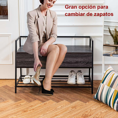 Lösen Banco de Zapatos de 2 Niveles, Estilo Retro Natural, Negro