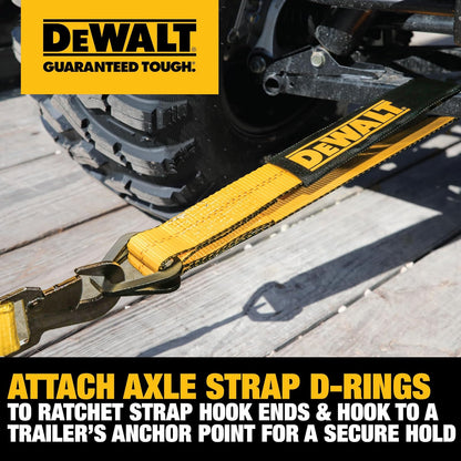 DEWALT - Correas de Amarre para Ejes, Resistencia a la Rotura de 5.4 Ton, elevadores de Soporte, para Camiones, remolques, ATV, UTV, DXBC80005, Paquete de 4, 5 x 96.5 cm, Negro y Amarillo