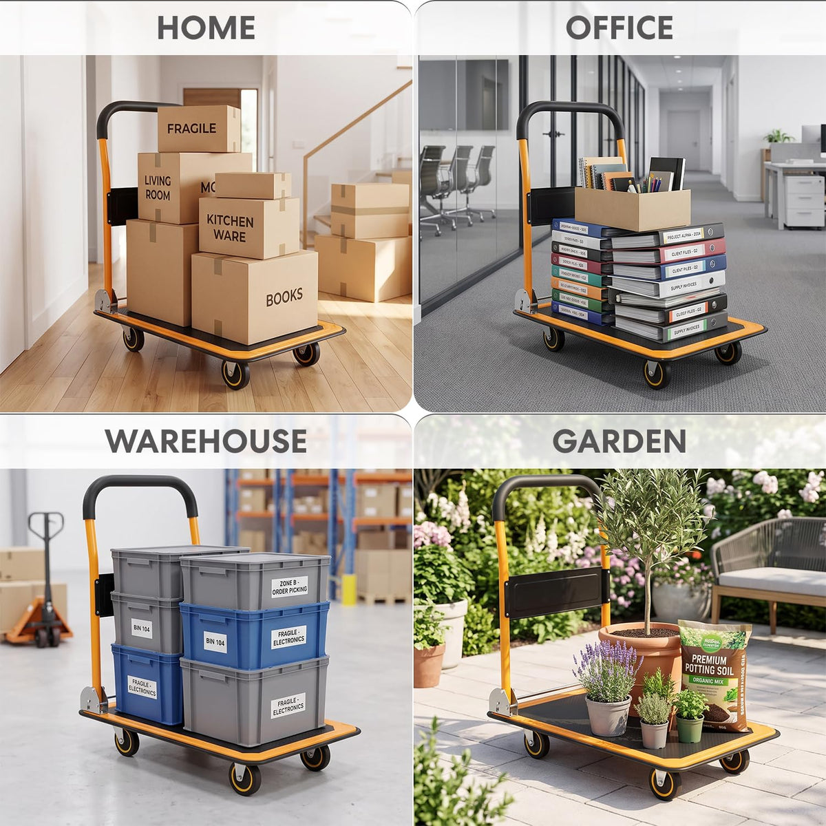 SIMPLI-MAGIC - Carro de Empuje para Carretilla, 350 Libras, Plataforma móvil Plegable, fácil Almacenamiento, Ruedas giratorias de 360 Grados, Carrito de Cama Plana