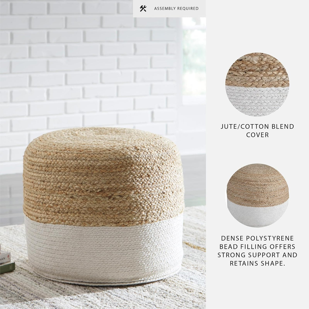 Ashley Furniture Signature Design - Sweed Valley Pouf - Comfortable Pouf & Ottoman - Casual - Natural/White