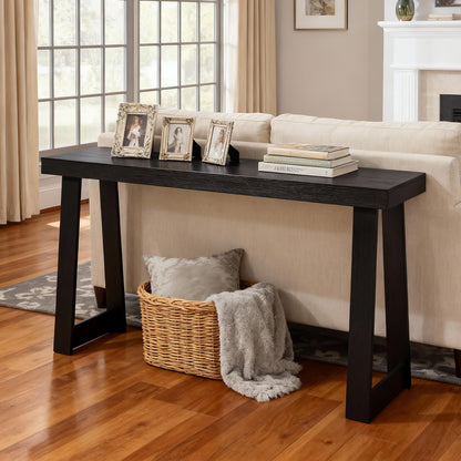 VEVOR Mesa Consola Moderna, Mesa Auxiliar Rectangular para Colocar Detrás del Sofá, 140 x 30,5 x 81 cm, Fabricada en Panel Multicapa, para Recibidor, Dormitorio, Sala de Estar, Negro, Carga 50 kg