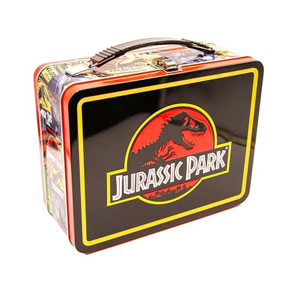 AQUARIUS Jurassic Park Fun Box - Caja de almacenamiento de lata resistente con mango de plástico y cubierta frontal en relieve, con licencia oficial de Jurassic Park y regalo coleccionable (48289)
