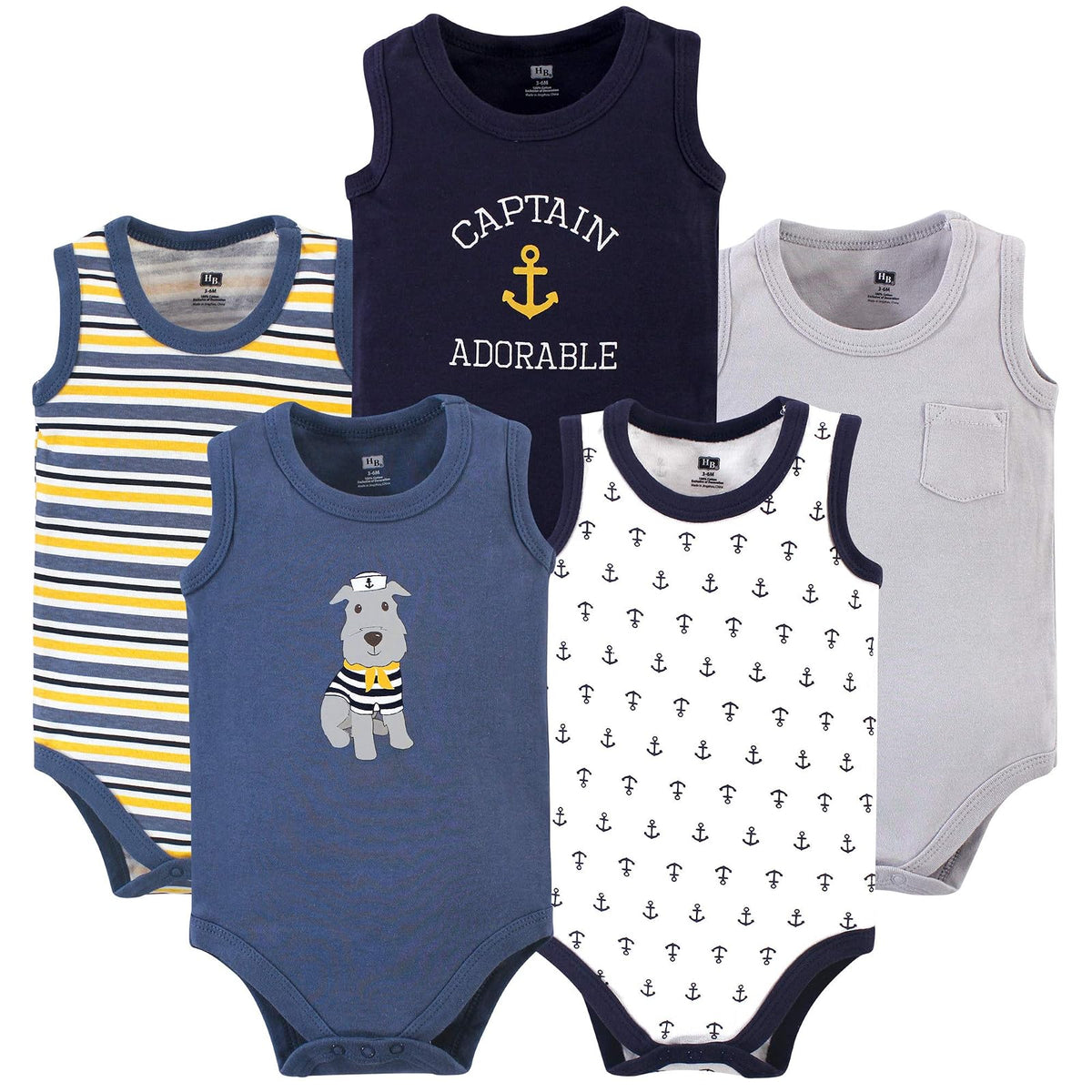 Hudson Baby Body Sin Mangas de Algodón para Bebé Unisex - 6-9 Meses - Perro marinero