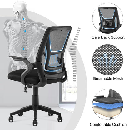 VECELO - Silla de Oficina ergonómica giratoria con Brazos Ajustables, Soporte Lumbar de Malla para Trabajo de computadora, Color Negro