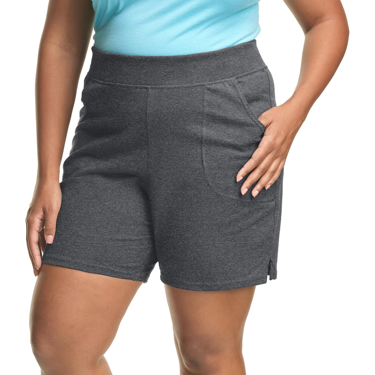 Just My Size shorts de punto de algodón sin cordón para mujer - Gris carbón jaspeado - XL