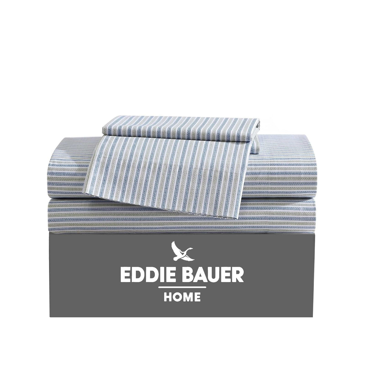 Eddie Bauer Juego de Sábanas Percal de Algodón - Mellizo - Rayas Marino - Verde