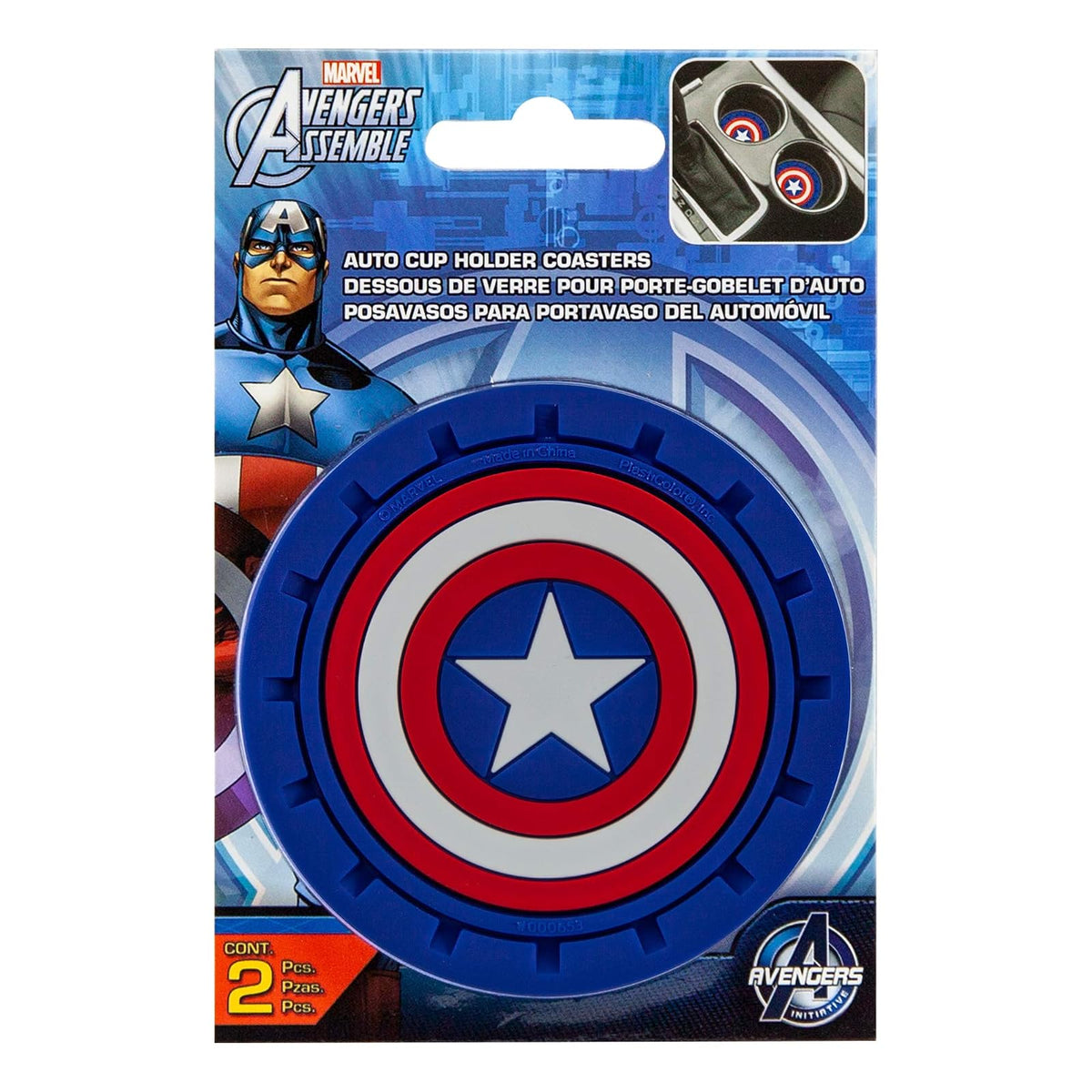 Plasticolor 000653R01 Marvel Captain America - Posavasos para Automóvil, camión, SUV, 2 Unidades, Color Azul