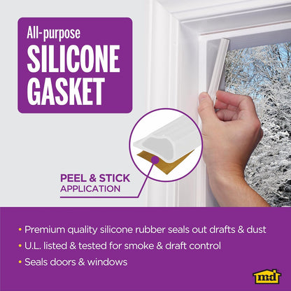 M-D Building Products 68676 Junta de goma de silicona altamente duradera para puertas y ventanas, flexible en temperaturas extremas, ideal para uso en interiores y exteriores, no requiere hardware